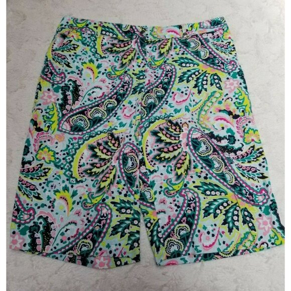 Golfino Womens Size 12 Multicolor Paisley Active Bermuda Golf Shorts Flat-Front - Picture 1 of 6